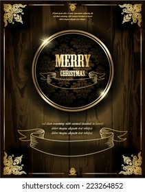 Merry Christmas. Wood texture background. Page decoration.