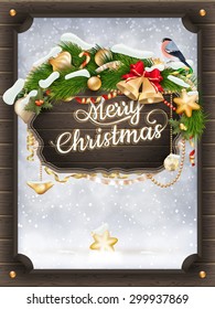 Merry Christmas wooden board. EPS 10 vector file