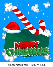 Merry Christmas word with cardboard box. Vector cartoon folded card box illustration.