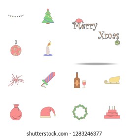 Merry Christmas word with decorations colored icon. Christmas holiday icons universal set for web and mobile