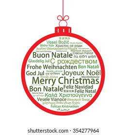 Merry Christmas word tag cloud shaped as a ball. greeting card. Winter holiday background. vector