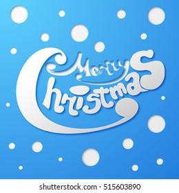 Merry Christmas wording template with white typographic inscription and circles on blue background vector illustration