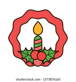 merry christmas wreath candle mistletoe vector illustration