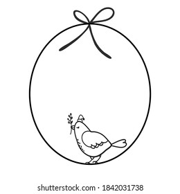 Merry Christmas wreath circle with bird. design vector isolated. Black and White version.