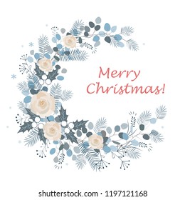 Merry Christmas wreath design. New Year decoration, vector