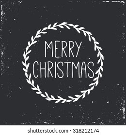 Merry Christmas wreath doodle. Greeting card with a festive wreath