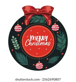 Merry Christmas Wreath Flat Element Vector.