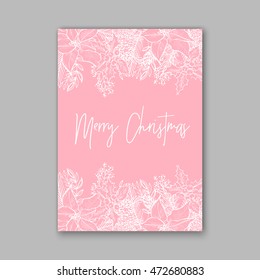 Merry Christmas wreath Floral wedding invitation with winter christmas wreath. Merry Christmas and Happy New Year Card