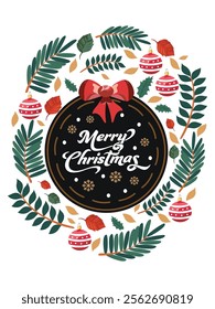 Merry Christmas Wreath, Frame Decorative Festive Elements Illustration.