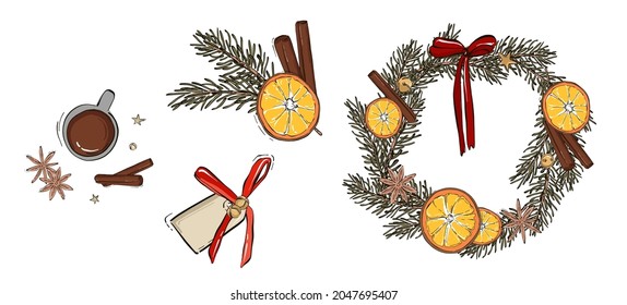 Merry Christmas wreath holiday season festive design winter sale tag  icons 