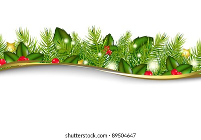 Merry Christmas Wreath, Isolated On White Background, Vector Illustration