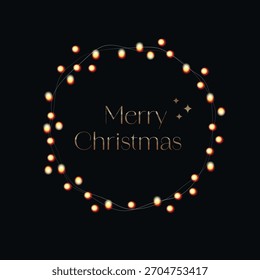 Feliz corona de Navidades con luz de Navidades. Ilustración vectorial.	