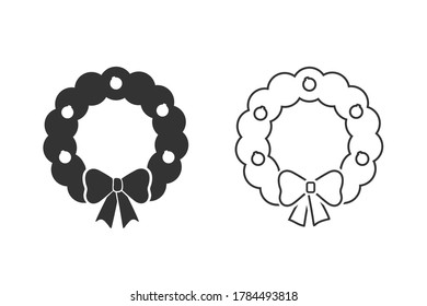 Merry Christmas wreath line icon set in simple style on a white background vector illustration