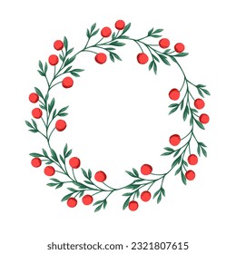 Merry Christmas wreath mistletocon bayas rojas ilustraciones vectoriales aisladas en fondo blanco