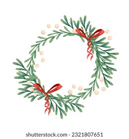 Merry Christmas wreath mistletocon bayas rojas ilustraciones vectoriales aisladas en fondo blanco