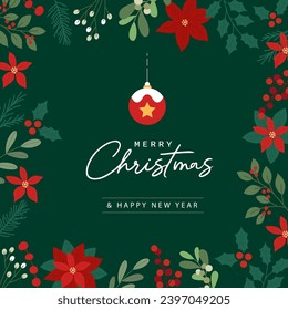 Merry Christmas wreath on Christmas tree background vector illustration.