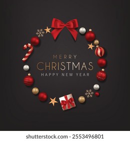 Merry Christmas Wreath with Christmas Ornament. Vector illustration.