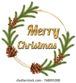 Merry Christmas Wreath with Pine cones and berry  vector illustration