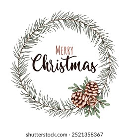 Corona de Navidades alegres con piñas diseñadas para decoraciones festivas de vacaciones