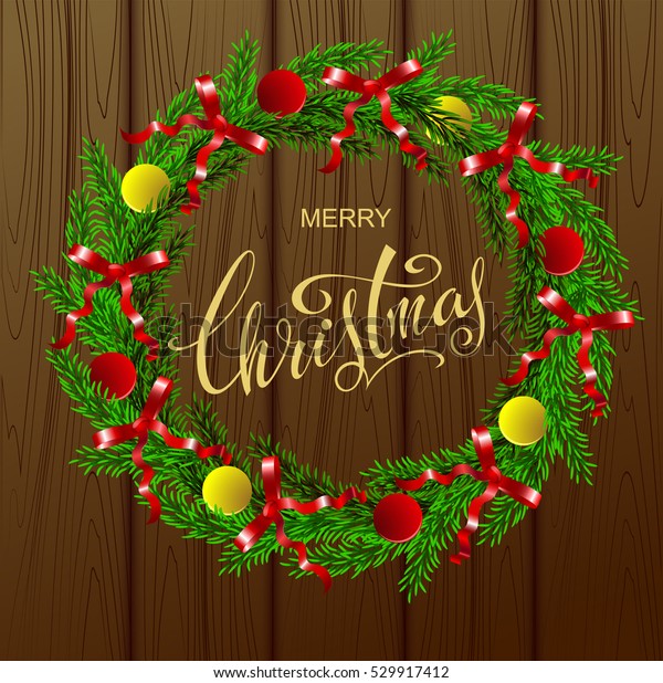 Download Merry Christmas Christmas Wreath Red Yellow Stock Vector Royalty Free 529917412