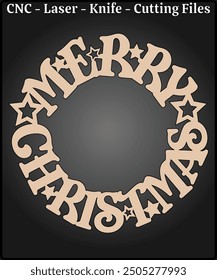 Merry Christmas Wreath Sign Laser Cutting Files - Merry Christmas Sign Laser Cut Design - Merry Christmas Wreath Sign CNC Laser Cut Pattern - Laser Cut Sign