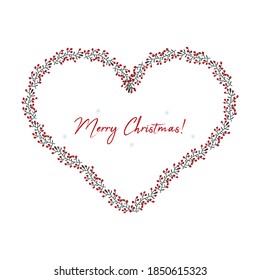 Merry Christmas Wreath vector illustration. Christmas Red Berries wreath. Greeting card, stationery, poster design.