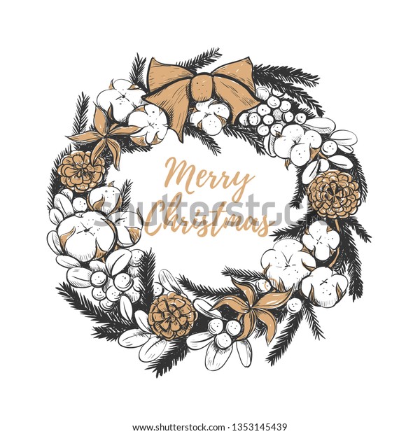 Download Merry Christmas Wreath Vector Illustration Christmas Stock Vector Royalty Free 1353145439 Yellowimages Mockups