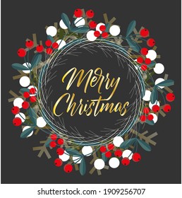 Merry Christmas wreath vector pattern on a dark background