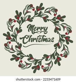 Merry Christmas wreath vector pattern on a light background.