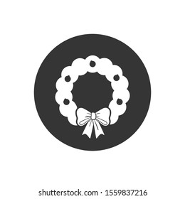 Merry Christmas wreath white icon in simple style on a gray background vector illustration