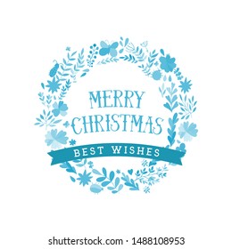 Merry Christmas wreath, winter holiday greeting card.  Perfect for wedding invitations, greeting cards, blogs, prints and more.