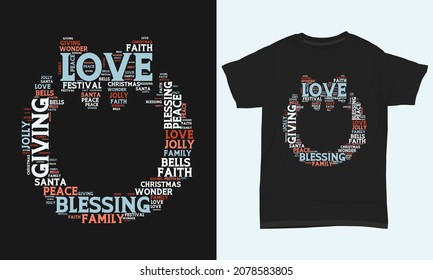 Merry Christmas Wreath Word Cloud T-shirt Design