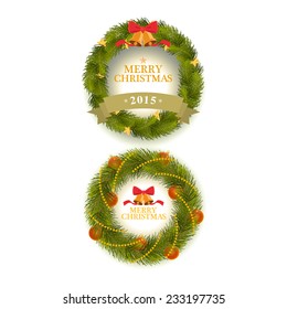 Merry Christmas wreaths two design, Vector holiday concept