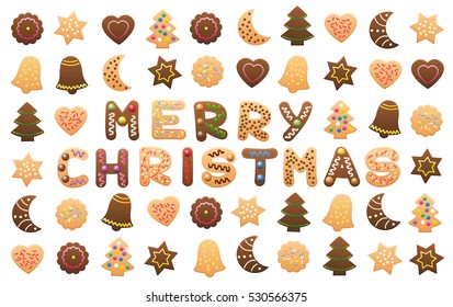 MERRY CHRISTMAS - written among christmas cookies and gingerbread cookies.