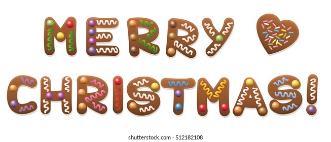 MERRY CHRISTMAS - written with ginger bread letters.