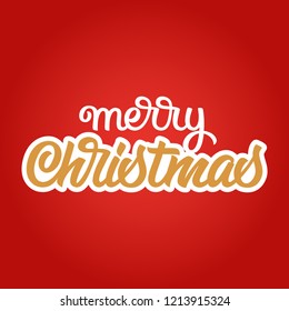 Merry Christmas, xmas badge with handwritten lettering, calligraphy with background for logo. Vector illustration