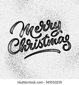 Merry Christmas, xmas badge, handwritten lettering, calligraphy with grain, noise, dotwork, halftone, grunge texture for logo, banners, labels, postcards, posters, web and prints. Vector illustration.