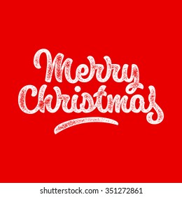 Merry Christmas, xmas badge, handwritten lettering, calligraphy with grain, noise, dotwork, halftone, grunge texture for logo, banners, labels, postcards, posters, web and prints. Vector illustration.