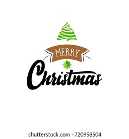 Merry Christmas, xmas badge with handwritten lettering, Lettering design card template Creative typography for Holiday Greeting Gift Poster