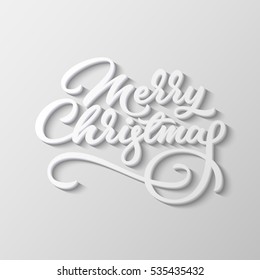 Merry Christmas, XMAS brushpen lettering, handwritten calligraphy with block blended shade and realistic shadow for logo, banners, labels, badges, postcards, prints, posters, web. Vector illustration
