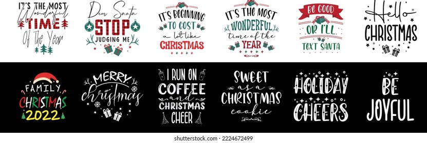 Merry Christmas - X-mas designs set - Typography lettering emblems quotes set collection - vector set for poster, gift, t-shirt, greeting card