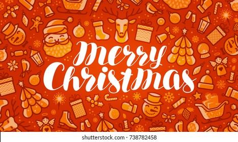 Merry Christmas, xmas greeting card or banner. Holiday concept. Vector illustration