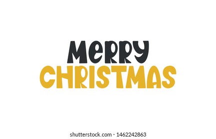 Merry Christmas. Xmas. Handwritten vector lettering. Unique hand drawn nursery poster. Cute phrase. Ink brush calligraphy. Scandinavian style font. Poster, card, banner, t-shirt design element