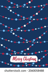 merry christmas xmas happy new year festive greeting card template background in  blue red and white color palette, vector illustration graphic