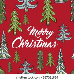 Merry Christmas Xmas Holiday Celebration Seamless Texture Pattern with Christmas Trees Vector Art Illustration