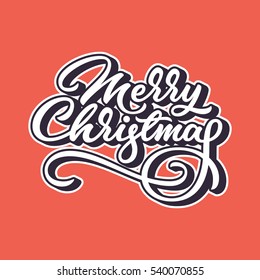 Merry Christmas, XMAS lettering, calligraphy with outline and block blended shade for logo, design concepts, banners, labels, postcards, invitations, prints, posters, web. Vector illustration