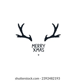Merry christmas Xmas logo icon sign Hand drawn lettering Deer head decorative concept Cute design Cartoon children's style Fashion print clothes apparel greeting invitation card flyer poster banner ad