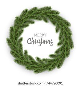 Merry Christmas or xmas and New Year Collection. winter holiday decoration. gift and wreath or garland for label. balls and holly. spruce branches.