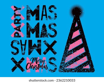 Merry Christmas. Xmas Party typographic grunge poster design. Retro vector illustration.
