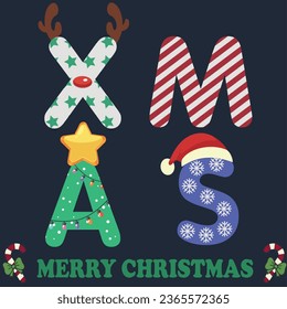 Merry Christmas XMAS.  Posters,  print for greeting card, T shirt print, poster, mug, and gift design. Vector illustration